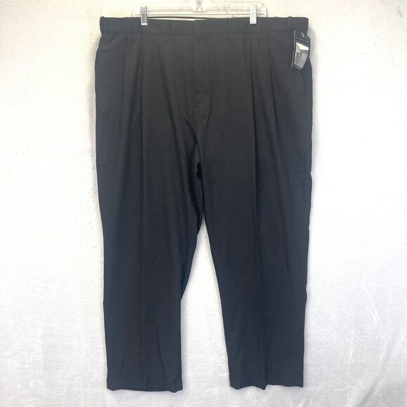 NWT J Ferrar Extender Pants Mens 46x29 Black Pleated Front Dress Comfort Waist - Picture 1 of 14